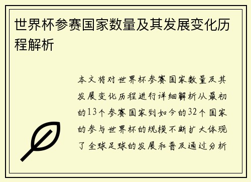 世界杯参赛国家数量及其发展变化历程解析